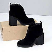 Жіночі замшеві ботильони черевики на підборі демісезонні чорні натуральна замша 37