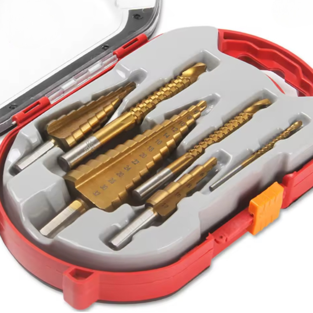 Фрезерувальні свердла для металу 6 шт в кейсі Набір східчастих конусних свердлів з титановим покриттям, фото 1