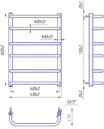 Рушникосушарка водяна  MARIO Стандарт HP 800x430/400, фото 2