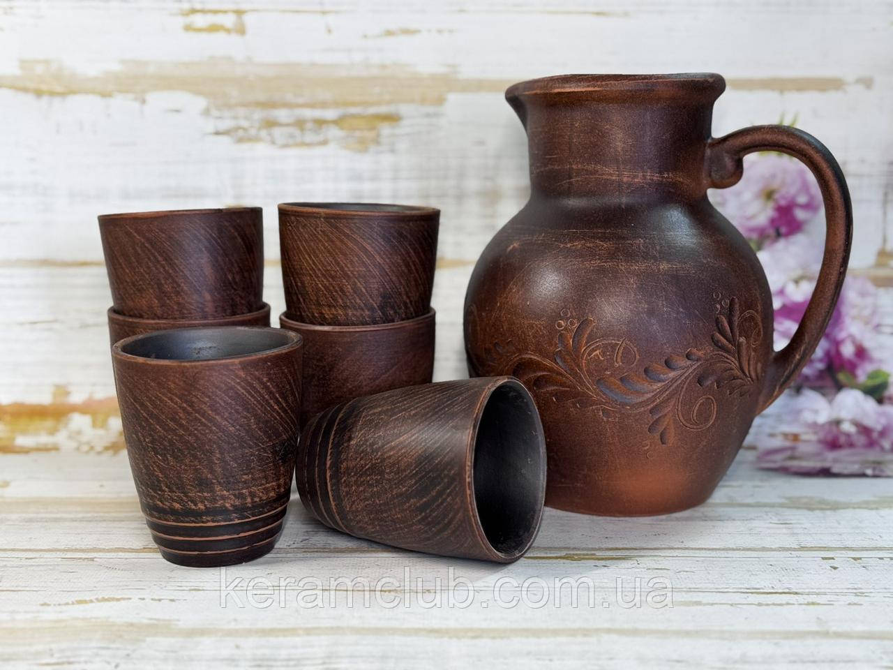 Набір глиняного посуду для напоїв Кувшин 2 л 6 стаканів 300 мл