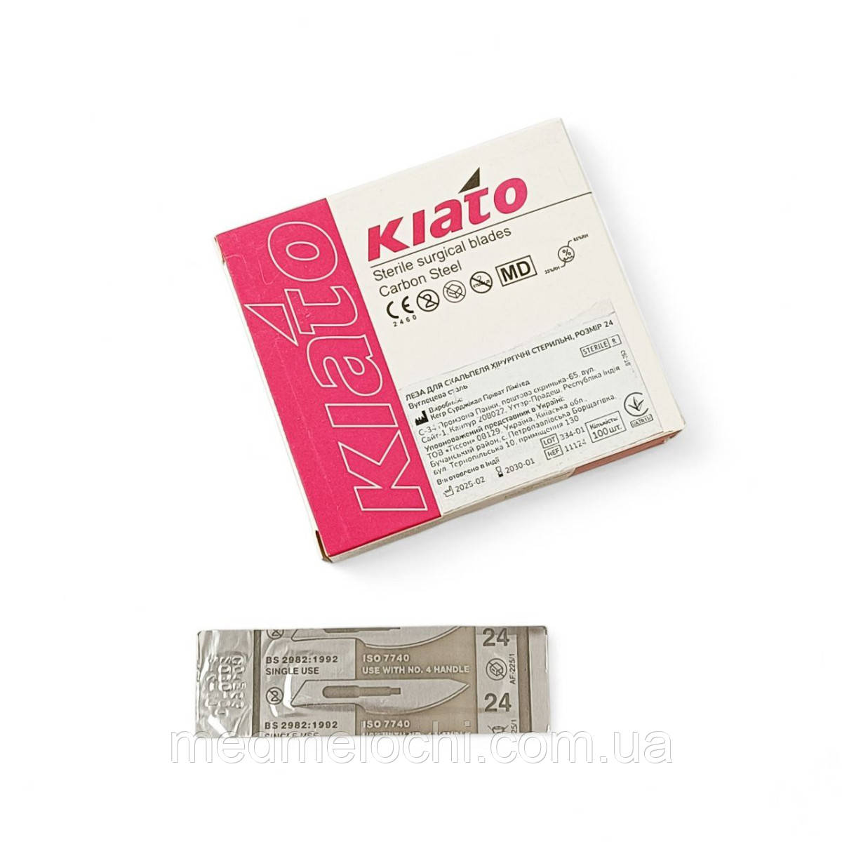 Лезо для скальпеля розмір 24 Kiato з вуглецевої сталі 100шт/уп
