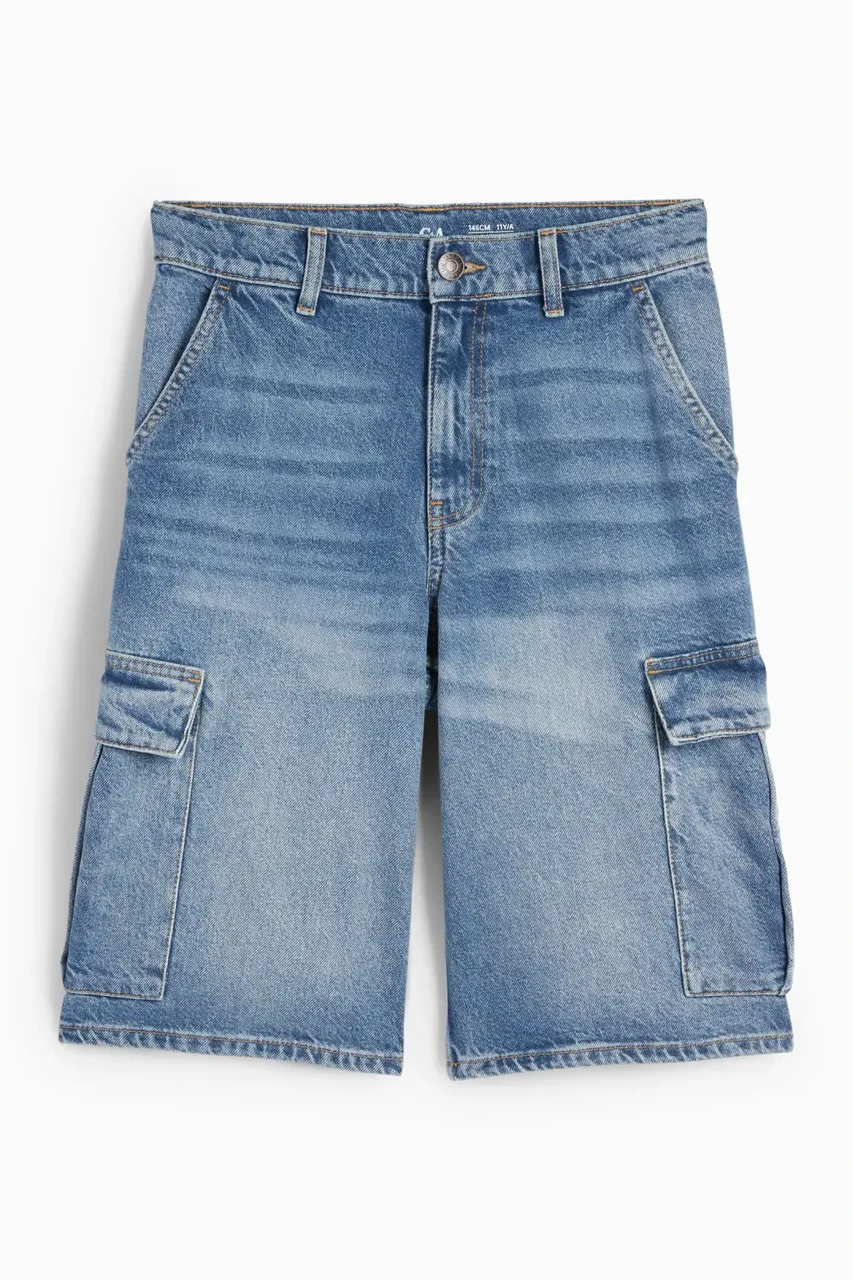 Шорти бермуди-карго баггі джинсові світло-блакитний денім C&A 140, 158, 164, 170см, фото 1
