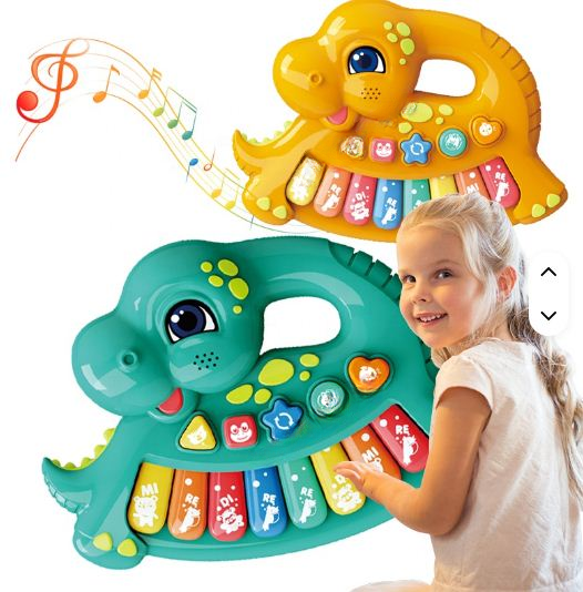 Музичний динозаврик з підсвічуванням зі звуками цифрами Розвиваюча іграшка яскраве піаніно з українською озвучкою малюкові, фото 1