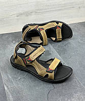 Шкіряні сандалі колір оливковий/чорний