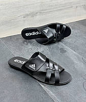 Шкіряні шльопанці Adidas колір чорний