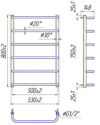 Рушникосушарка водяна MARIO Стандарт HP 800x530/500, фото 2