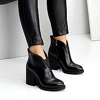Жіночі шкіряні ботильони черевики на підборі демісезонні чорні натуральна шкіра 37