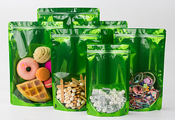 Дой-пак zip-замок пакувальний пакет Зелений з прозорим вікном  22х15х5 см