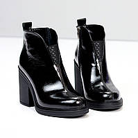 Жіночі лакові ботильони черевики на підборі демісезонні чорні натуральна шкіра