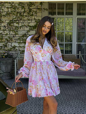 Легка шифонова жіноча сукня з об'ємними рукавами квітковий принт Sms9450, фото 1