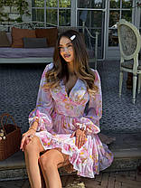 Легка шифонова жіноча сукня з об'ємними рукавами квітковий принт Sms9450, фото 4