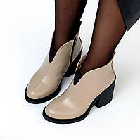 Жіночі шкіряні ботильони черевики на підборі демісезонні моко натуральна шкіра 36