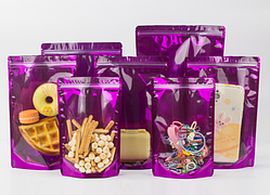 Пакет  дой-пак з прозорим вікном zip-замок пурпурний 22х15х5 см  для фасування