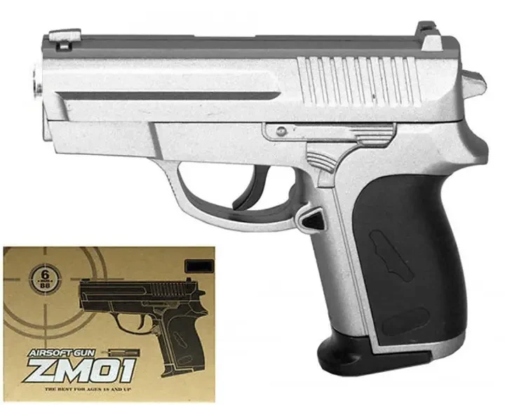 Пістолет іграшковий металевий на пульках ZM01 сріблястий, фото 1