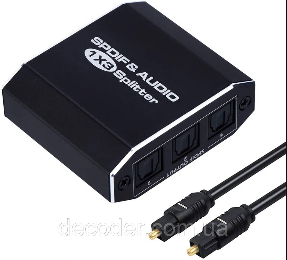 1x3 SPDIF / TosLink splitter optical digital Цифровий 3-х портовий розгалужувач оптичного аудіо звуку спліттер 1 на 3 порти s/pdif, фото 1