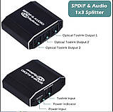 1x3 SPDIF / TosLink splitter optical digital Цифровий 3-х портовий розгалужувач оптичного аудіо звуку спліттер 1 на 3 порти s/pdif, фото 2