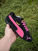 Чорні замшеві жіночі кросівки Puma Speedcat black pink  / Демісезонні кеди Пума