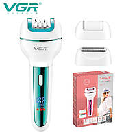 Епілятор VGR V-732 3 в 1 GREEN з LED дисплеєм та 3 насадками для обличчя, тіла та зони бікіні