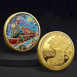 Монета сувенір із серії Merry Christmas "Щасливого Різдва!". Поїзд. подарунок на Новий Рік