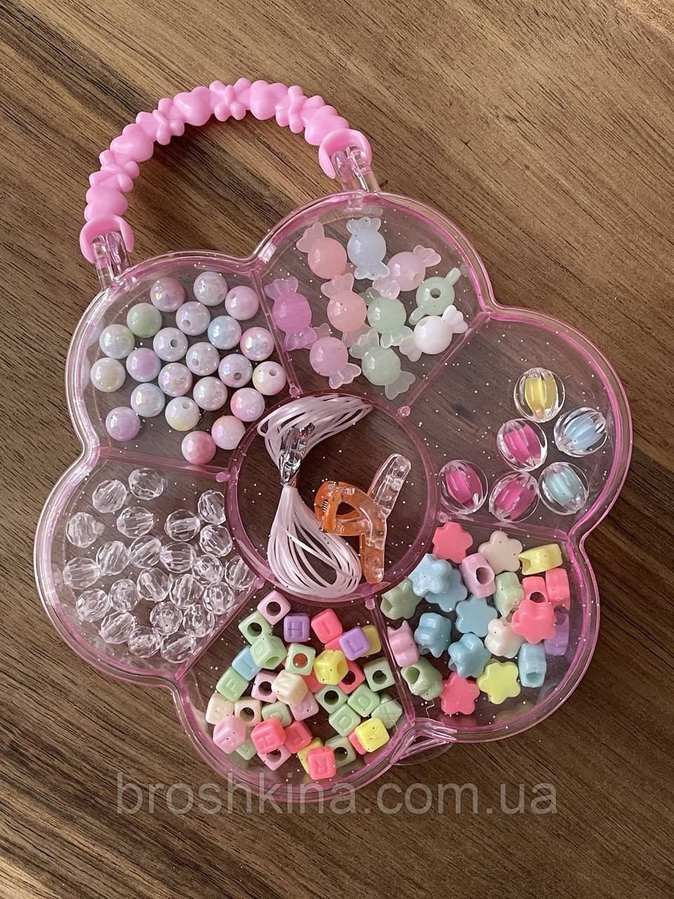 Маленький набір для плетіння браслетів з намистинами в коробці КВІТКА, фото 1