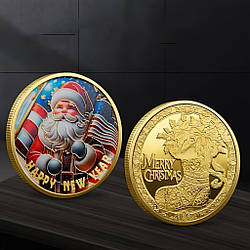 Монета сувенір із серії Merry Christmas "Щасливого Різдва!". Санта з прапором. подарунок на Новий Рік