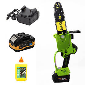 Акумуляторна міні пила Procraft PKA20 + 1 акб 4Ач Turbo + ЗП charger20/1 + Олива ланцюга 200 мл