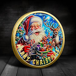 Монета сувенір із серії Merry Christmas "Щасливого Різдва!". Санта й олень. подарунок на Новий рік