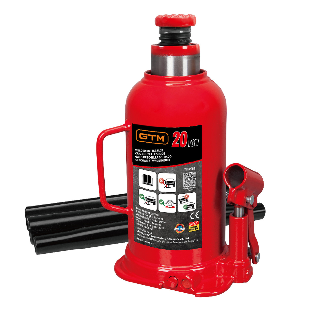 GTM Домкрат гідравл. бутил. 20т (242-452 мм)