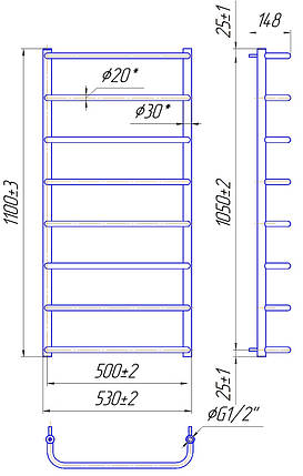 Рушникосушарка водяна MARIO Стандарт HP 1100x530/500, фото 2