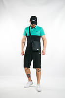 Комплект чоловічий Nike: поло бірюзово-чорне + шорти чорні + барсетка чорна + кепка чорна (1587045239)