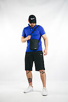 Комплект чоловічий Nike: поло електрик + шорти чорні + барсетка чорна + кепка чорна (1587069887)