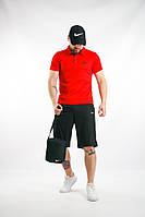 Комплект чоловічий Nike: поло червоне + шорти чорні + барсетка чорна + кепка чорна (1587070023)