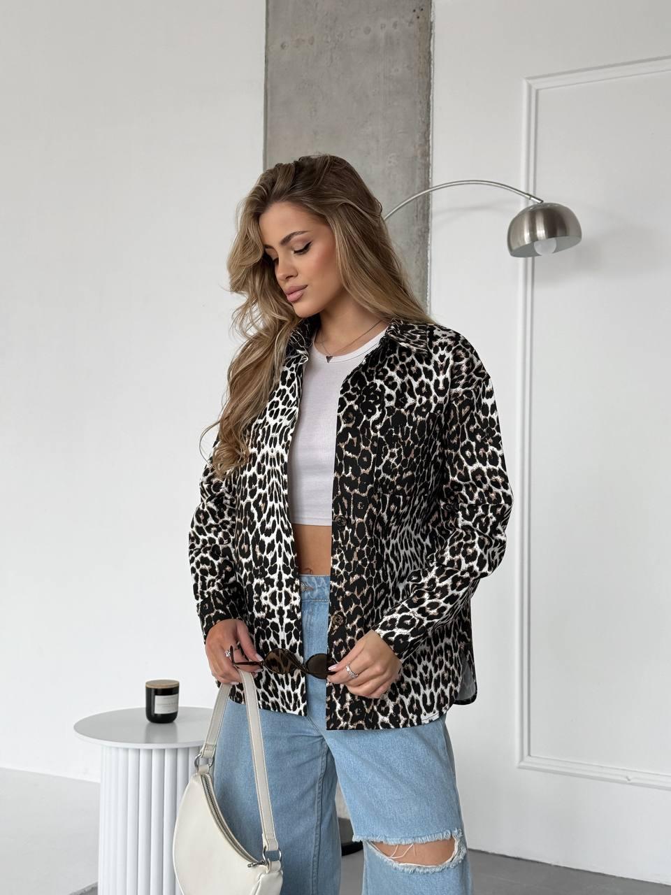 Жіноча джинсова сорочка; Колір: леопард; Розмір: 42-46, 48-52 ;, фото 1