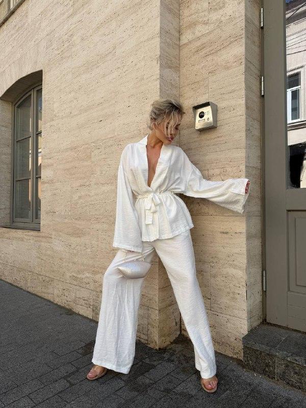 Жіночий брючний костюм; Колір: рожевий, молочний ; Розмір: S-L (оверсайз);, фото 1