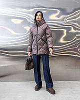 Жіночий короткий теплий зимовий пуховик куртка пудрового кольору на біо пуху