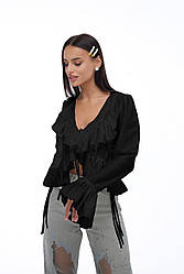 Жіночий топ-сорочка; Колір: чорний, молочний; Розмір: S-L;