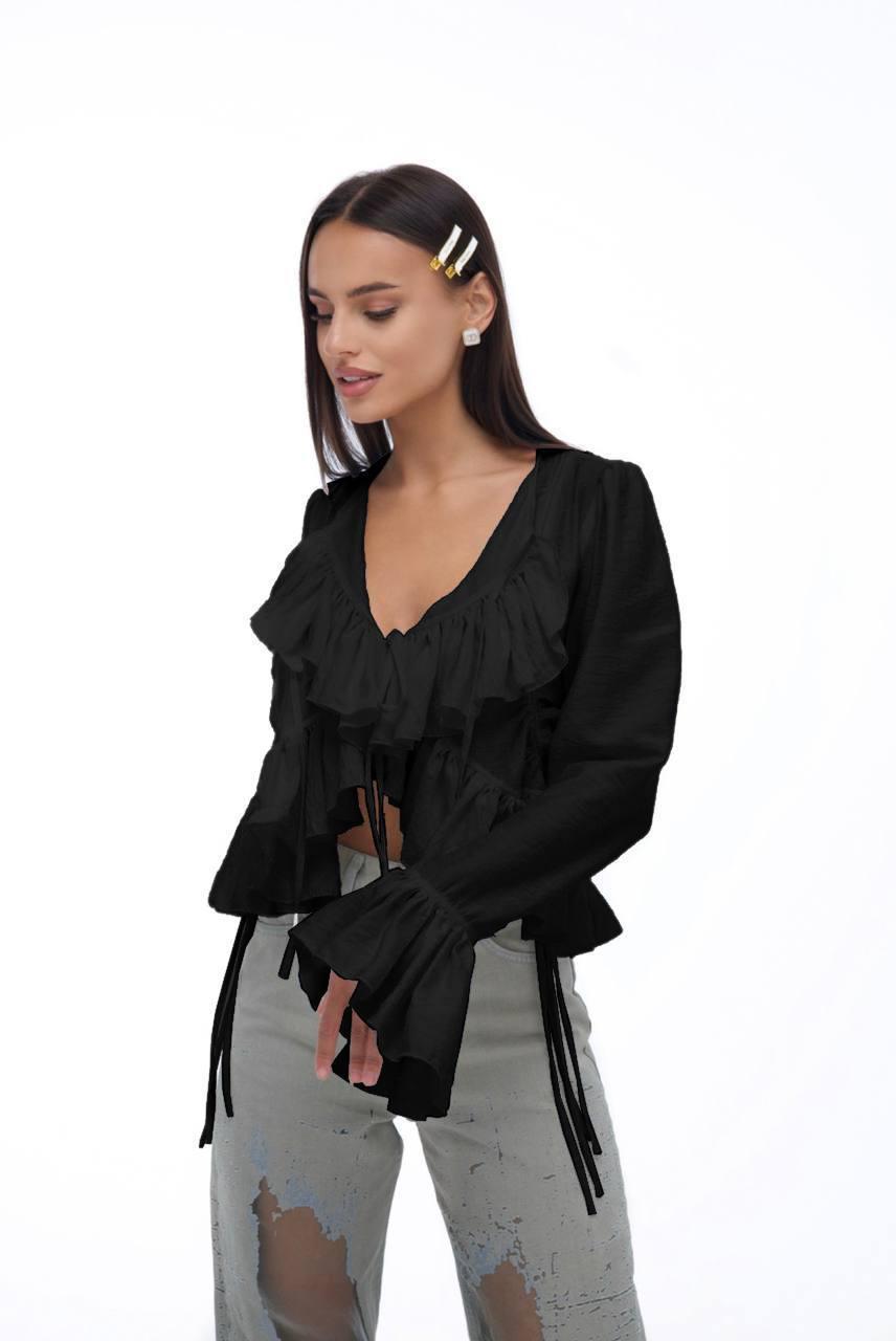 Жіночий топ-сорочка; Колір: чорний, молочний; Розмір: S-L;, фото 1