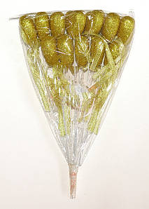 Серце на паличці з блискітками та бантиком ⁇ Золото (в пакованні 12 шт.)