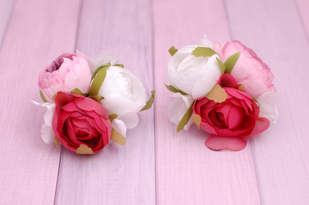 Банти на гумці для волосся дитячі з квітами біло-рожеві 859 об, фото 1