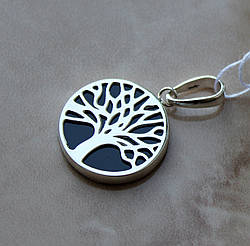 Кулон срібний з оніксом і ажурним деревом — "Сімейне дерево"