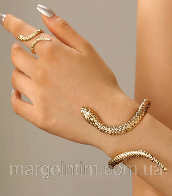 СЛЕЙВ / Браслет із кільцем у формі змії /Прикраса для кисті руки, фото 1