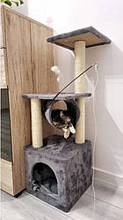 Дряпка Кігтеточка будиночок дерев'яний HOBBY CAT 93 см Сірий PH8005B-GR / 9480 Purlov