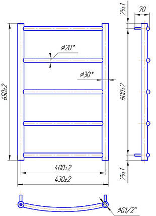 Рушникосушарка водяна  MARIO Класік HP 650x430/400, фото 2