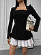 Жіноча базова святкова міні приталена сукня Old Money з білим спідником костюмка люкс довгий рукав, фото 3