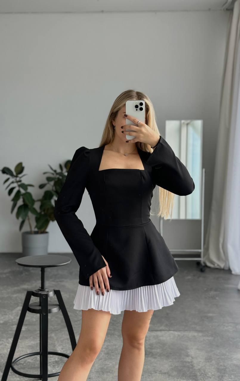 Жіноча базова святкова міні приталена сукня Олд Мані з білим спідником костюмка люкс довгий рукав, фото 1