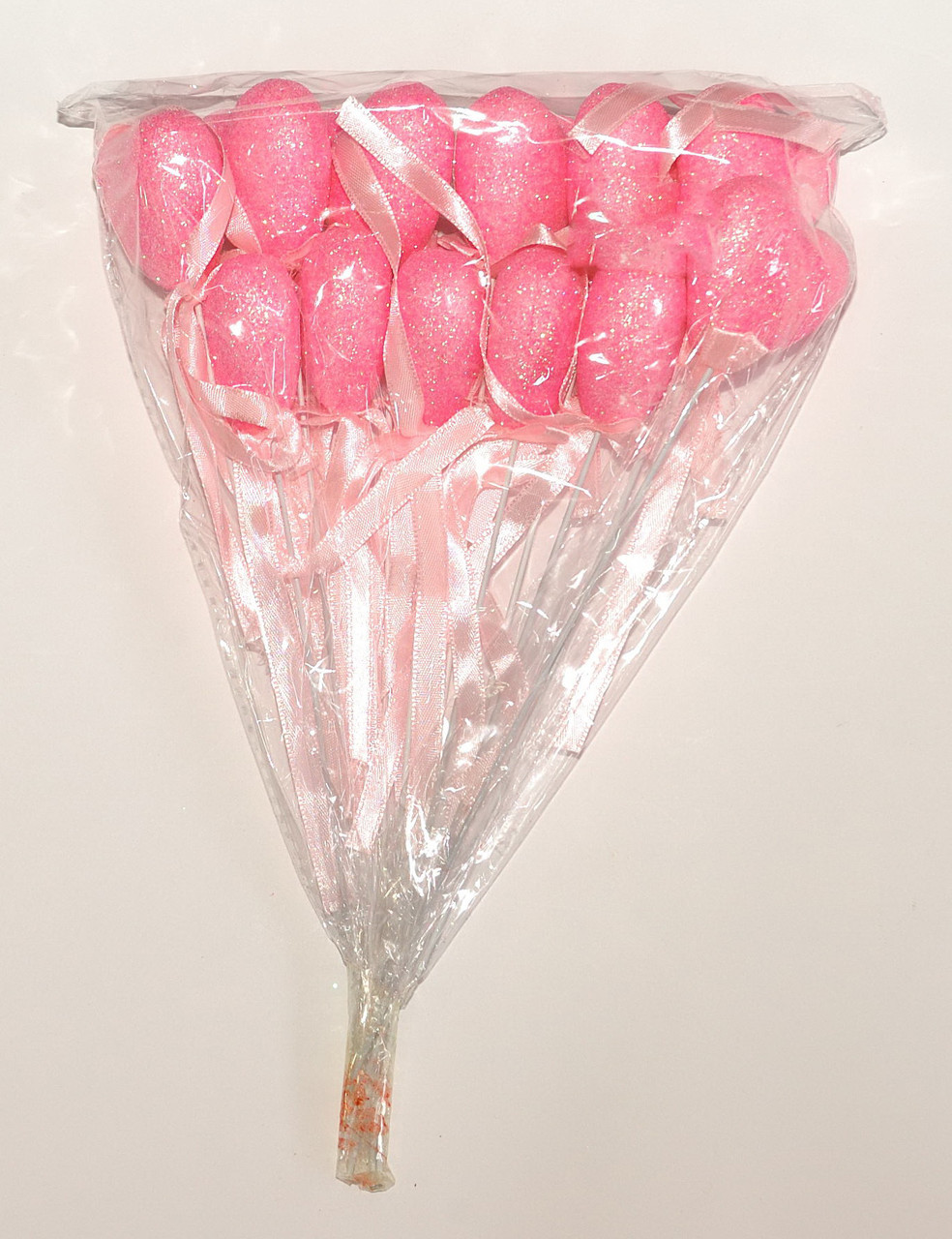 Серце на паличці з блискітками та бантиком <unk> Pожевий (У пакованні 12 шт.), фото 1