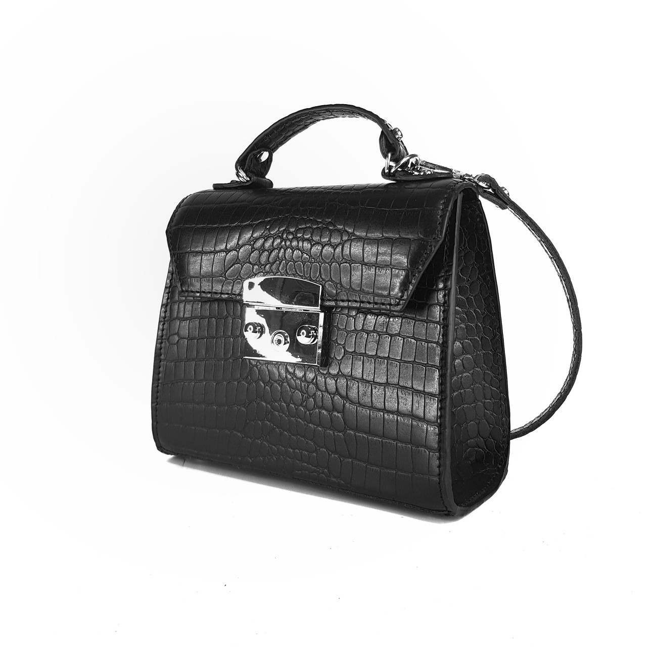 Сумка жіноча "Меррі" натуральна шкіра, чорна тиснення крокодил, фото 1