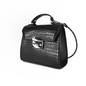 Сумка жіноча "Меррі" натуральна шкіра, чорна тиснення крокодил