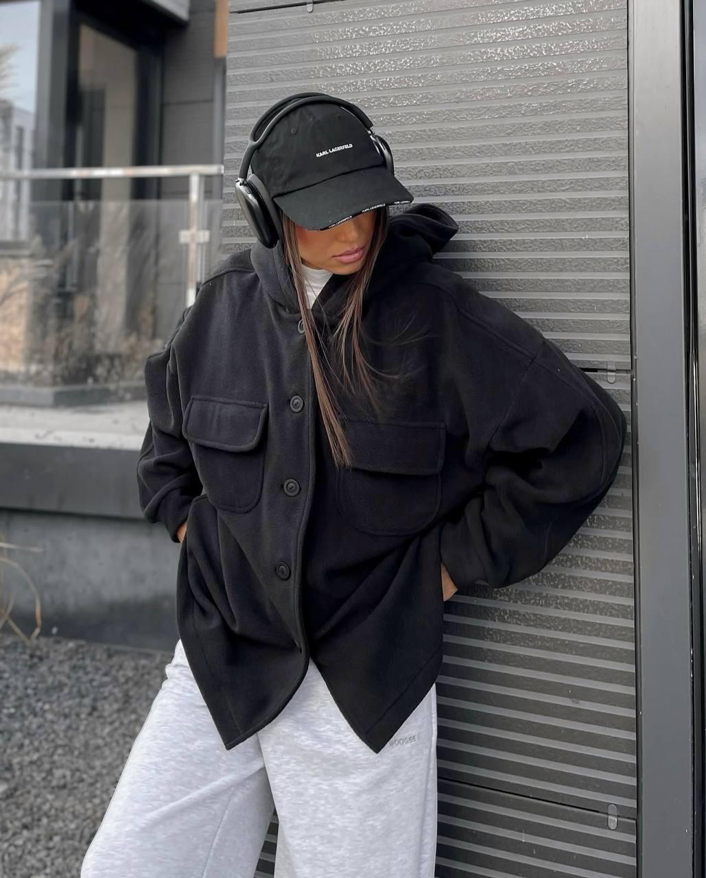 Модна жіноча осінь стильна зручна сорочка на ґудзиках з капюшоном полар фліс фліска кофта 42-48, фото 1