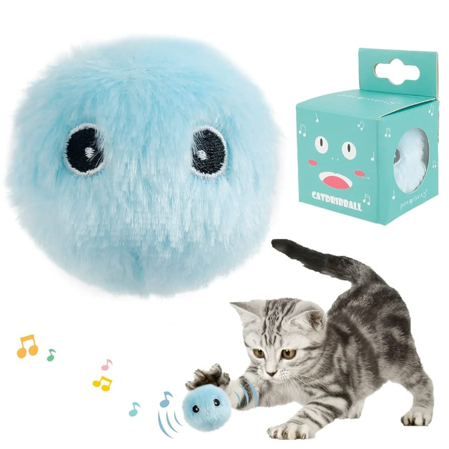 Інтерактивний м'який м'ячик зі звуком для котів Pet Gravity PG-CT166 Blue, фото 1